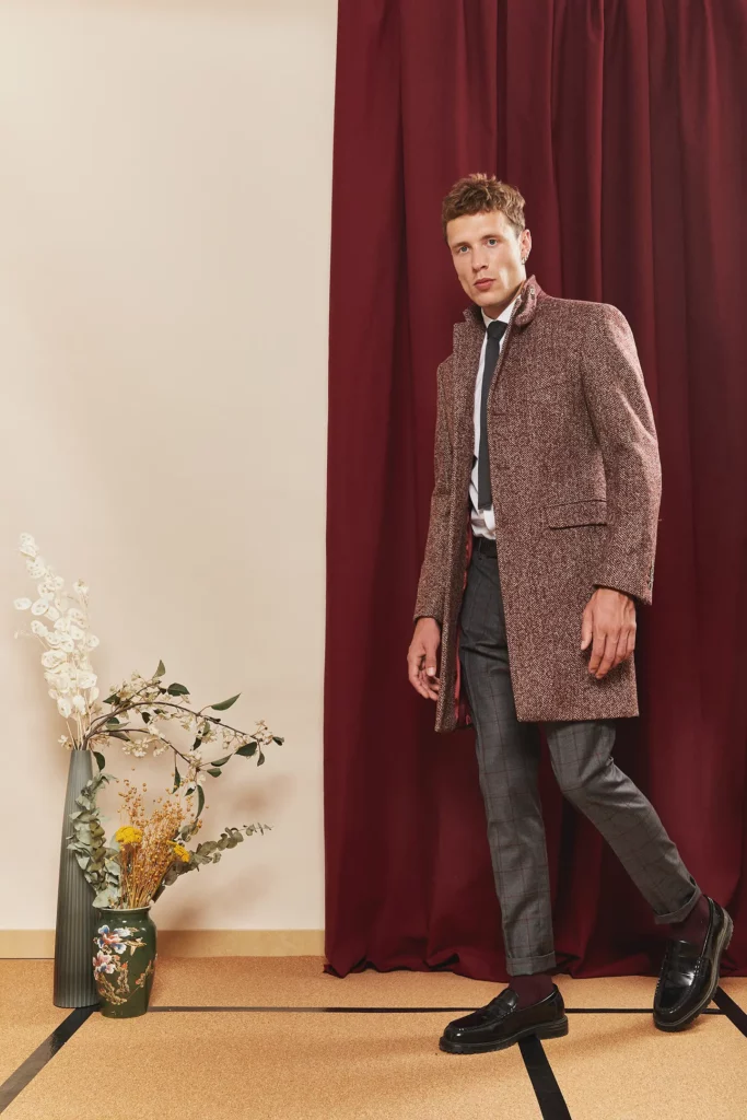 CARLO manteau drap laine chevron bordeaux lapieceur