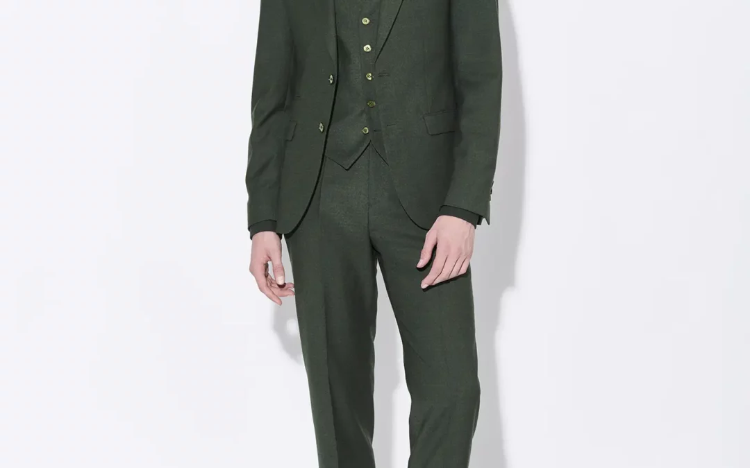 Richard – Costume 3 pièces en flanelle kaki et Chemise en flanelle verte