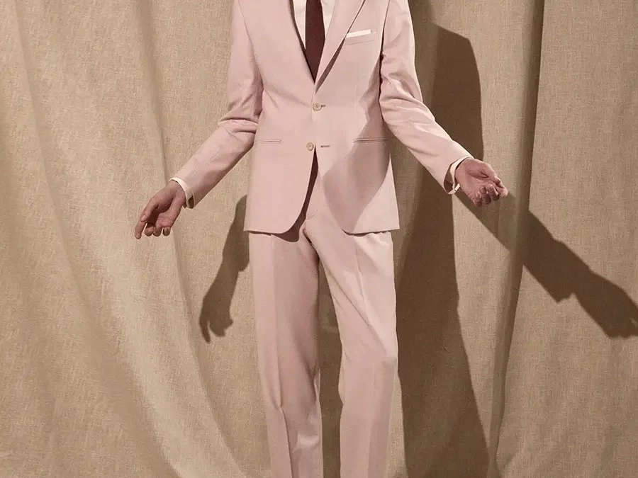 CHARLIE – Costume en toile Fresco unie rose pastel