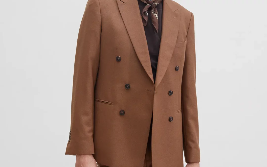 ROBIN – Costume 2 pièces croisé camel sur mesure