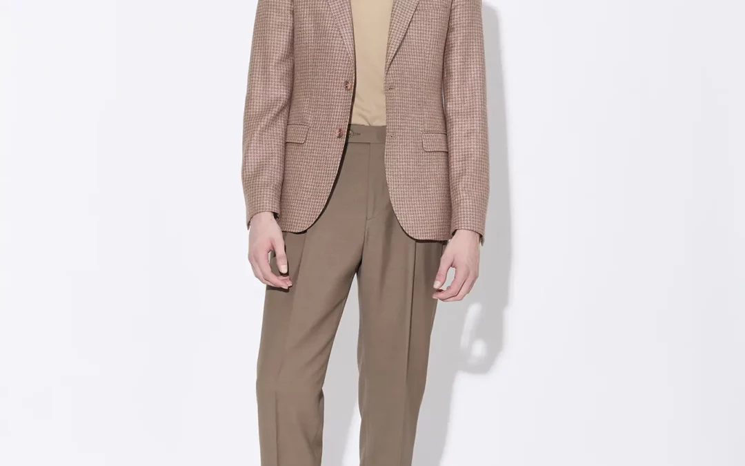 THELONIOUS – Veste à motif pied de poule vieux rose et beige sur mesure