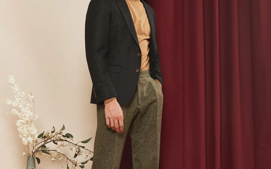 EDWARD – Veste sur mesure en Flanelle de laine vert foncé à motifs prince de Galles noir