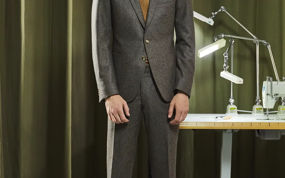 EERO – Costume 2 pièces sur mesure en Flanelle de laine marron /taupe