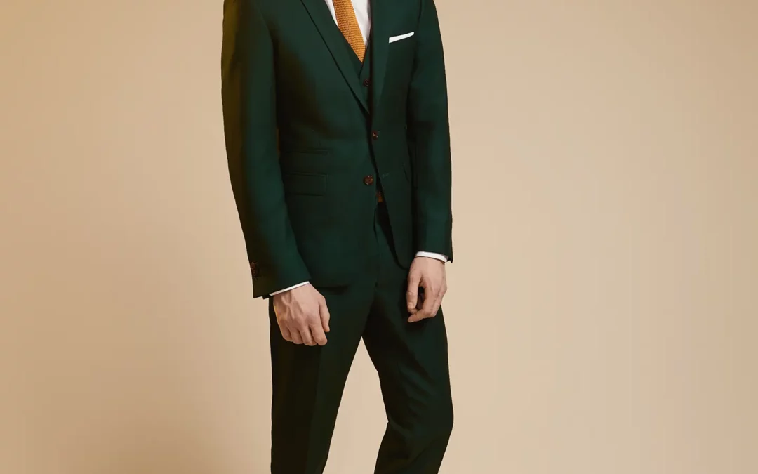 FRANCISCO – Costume 3 pièces sur mesure en Toile de laine nattée vert sapin, 100% laine