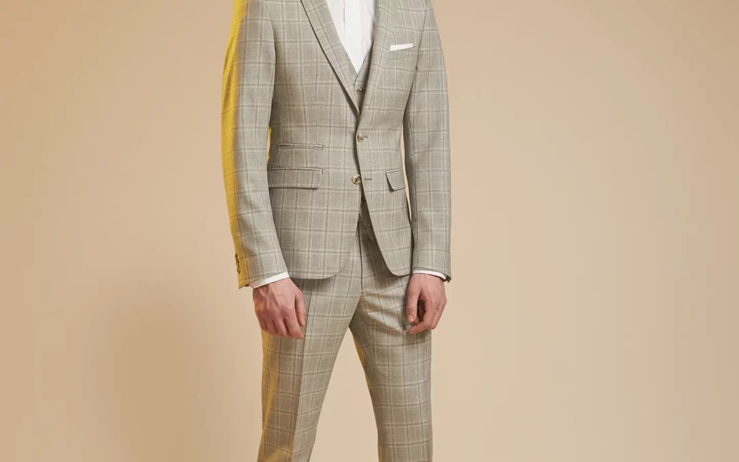 FRANCK – Costume 3 pièces sur mesure en Toile de laine gris clair à motifs Prince de Galles