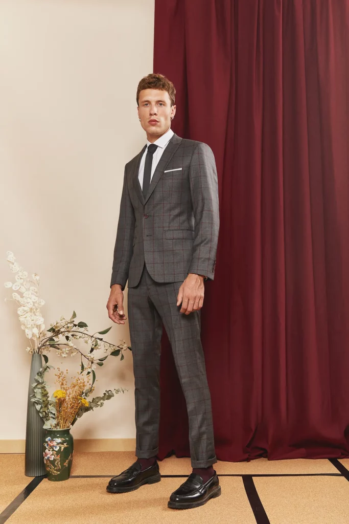 JOAN costume gris carreaux bordeaux lapieceur