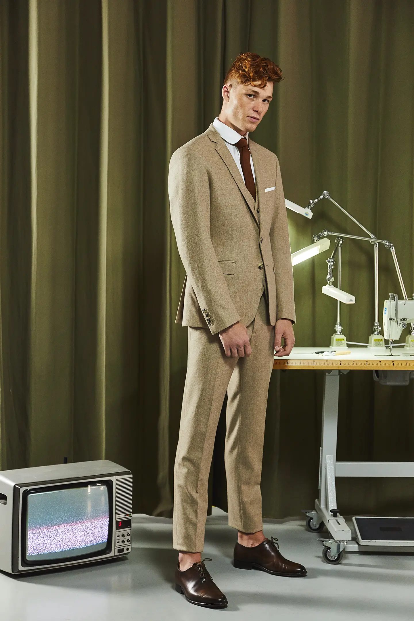 STEVEN costume flanelle beige lapieceur