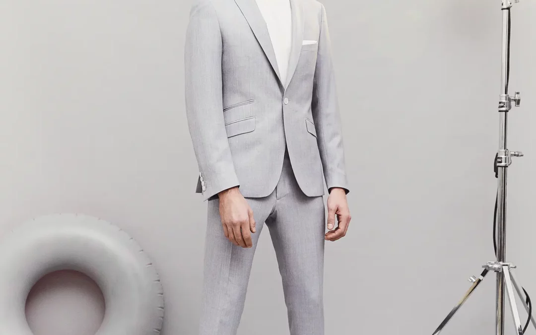 TERRY – Costume 2 pièces sur mesure en Toile de laine nattée gris clair bleuté