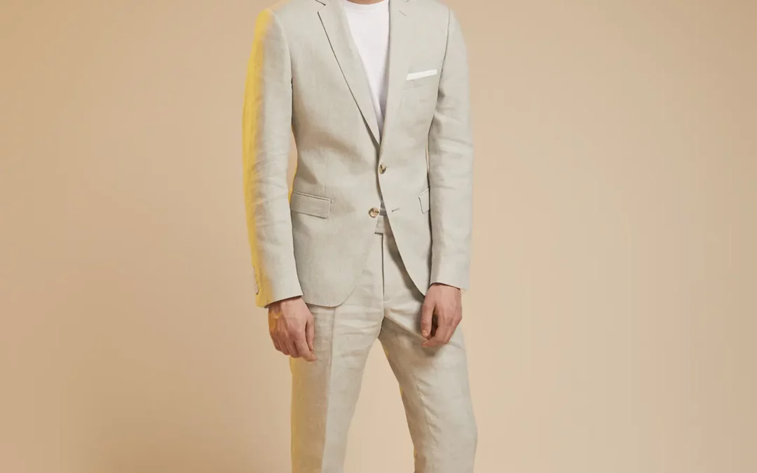 VINCENT – Costume 2 pièces sur mesure en Toile de lin lavé gris perle, 100% lin