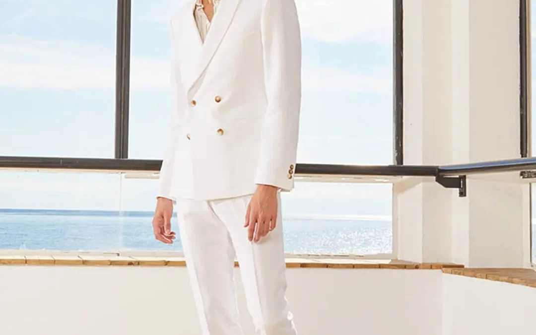 DIEGO – Costume 2 pièces toile de lin blanc