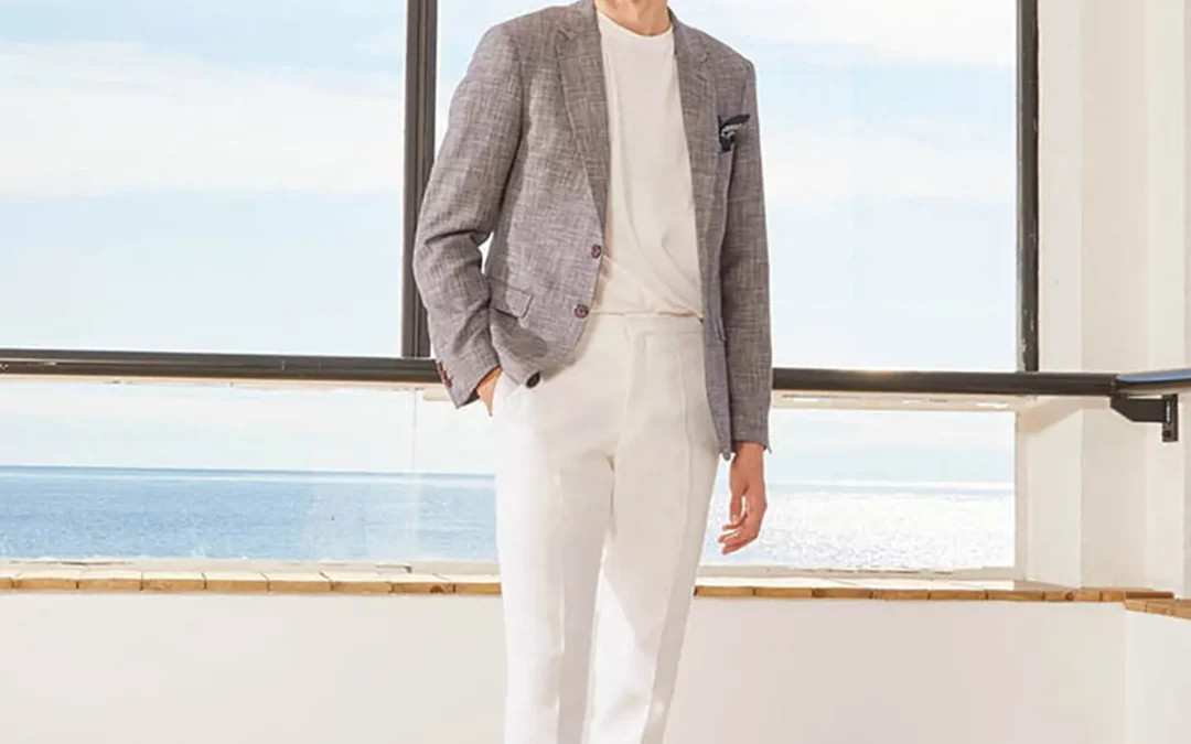 PAUL – veste toile texturée chinée bleu, rouge et blanc