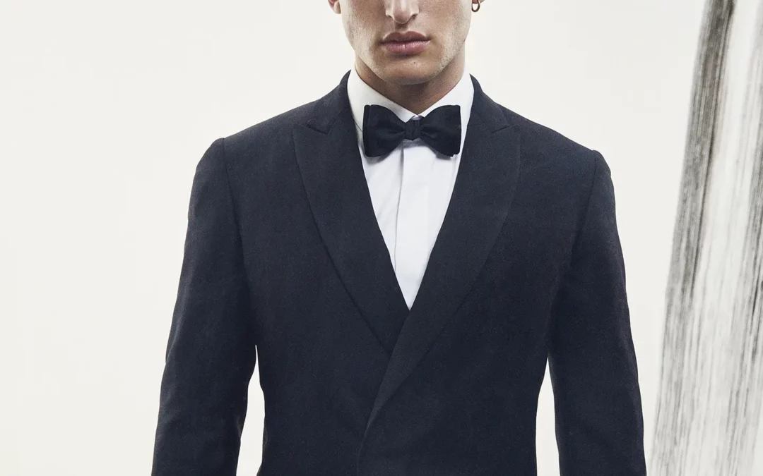 LEO – Costume sur mesure en Jacquard noir à motif camouflage